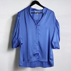 Haver + Blair Satin Like 3/4 Sleeve Bright Blue Puff Blouse Size XL